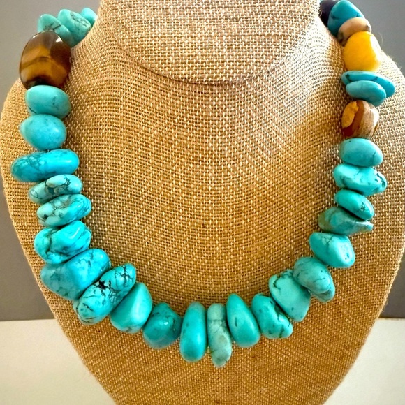 Natural Turquoise Nugget Tiger Eye 30 inch Necklace 🔥 Southwestern - Picture 2 of 4